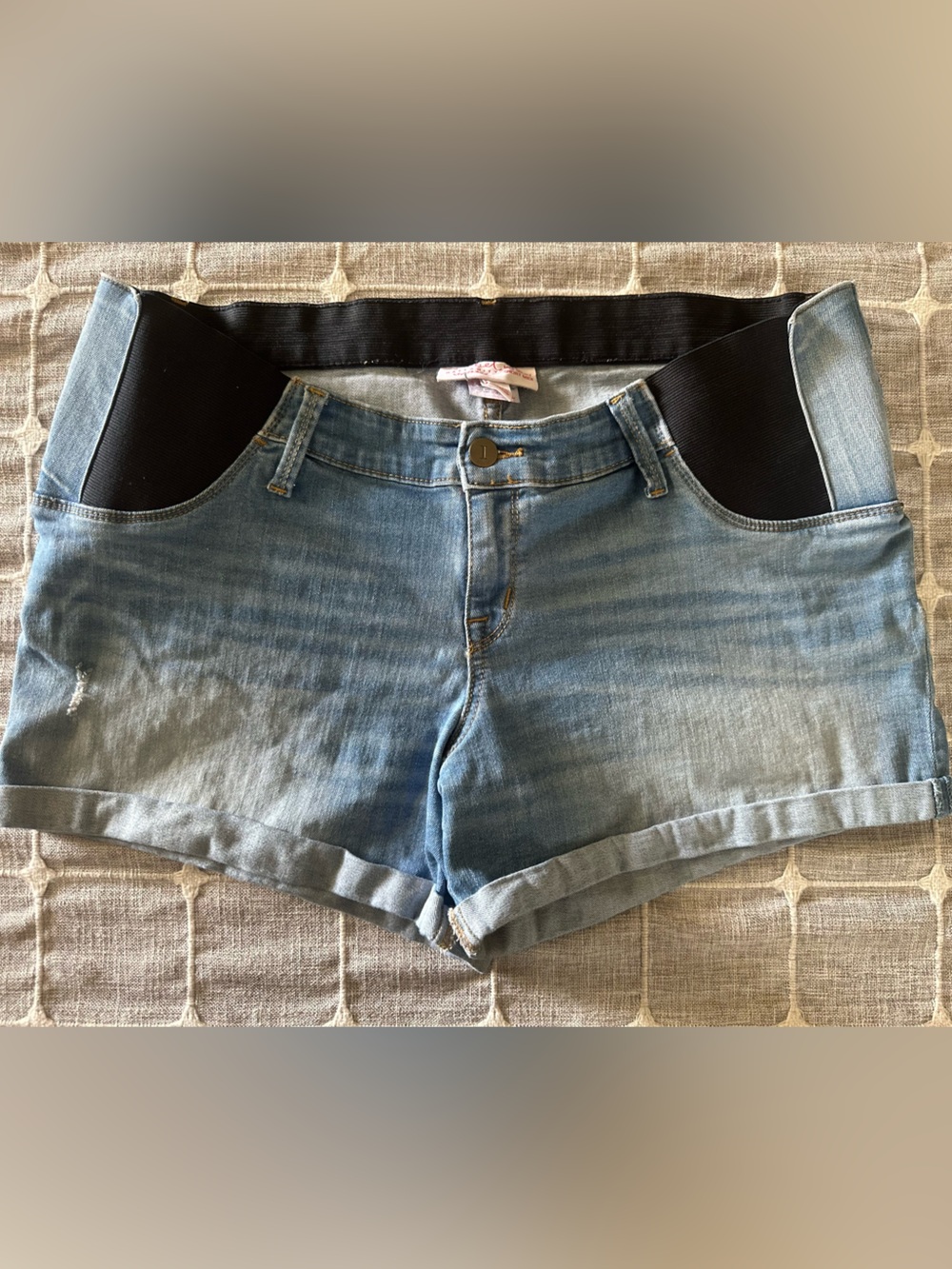 Isabel Maternity by Ingrid & Isabel Light Blue Denim Shorts with Black Waistband